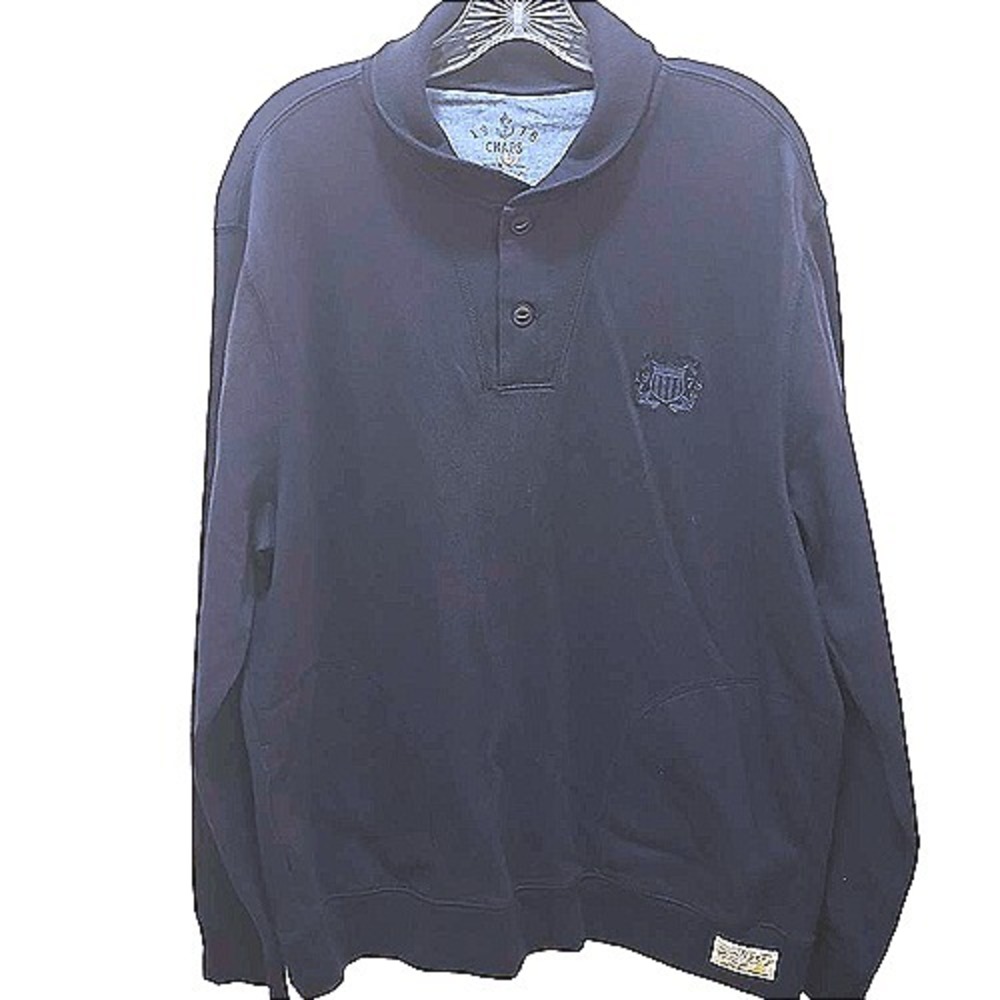 NWT Chaps Navy Blue Long Sleeve Sweatshirt 2‎ Button Collared Men's Large